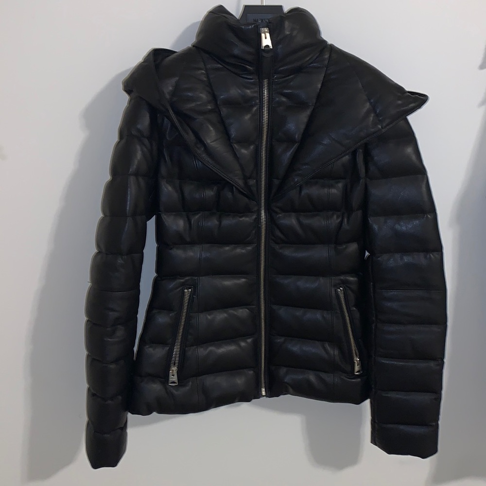 Mackage Andrea hooded bib leather coat | bkack | size XS/TP